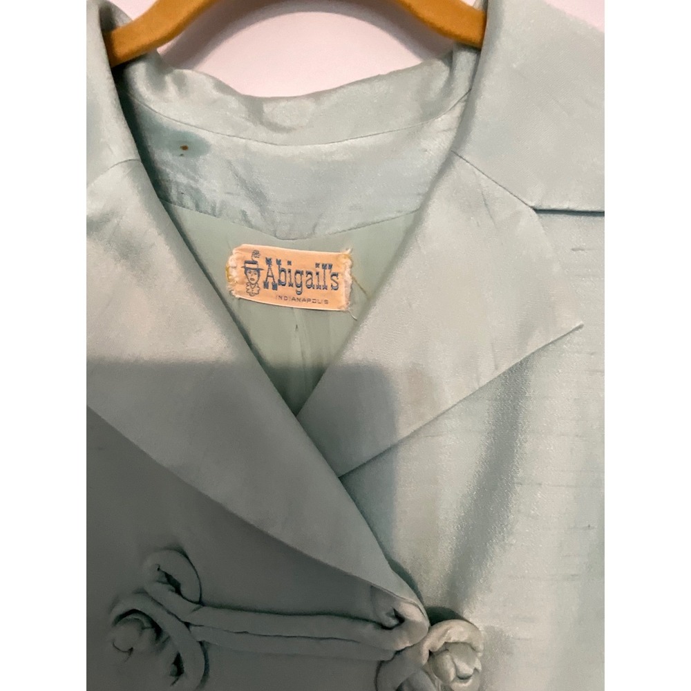 Vintage Kent Originals Abigail Silk Shantung Frog Closure Coat Seafoam Green 10 - Picture 2 of 7